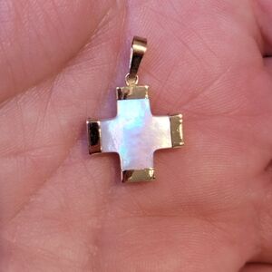 14k Solid Gold Cross Pendant with Mother-of-Pearl.
